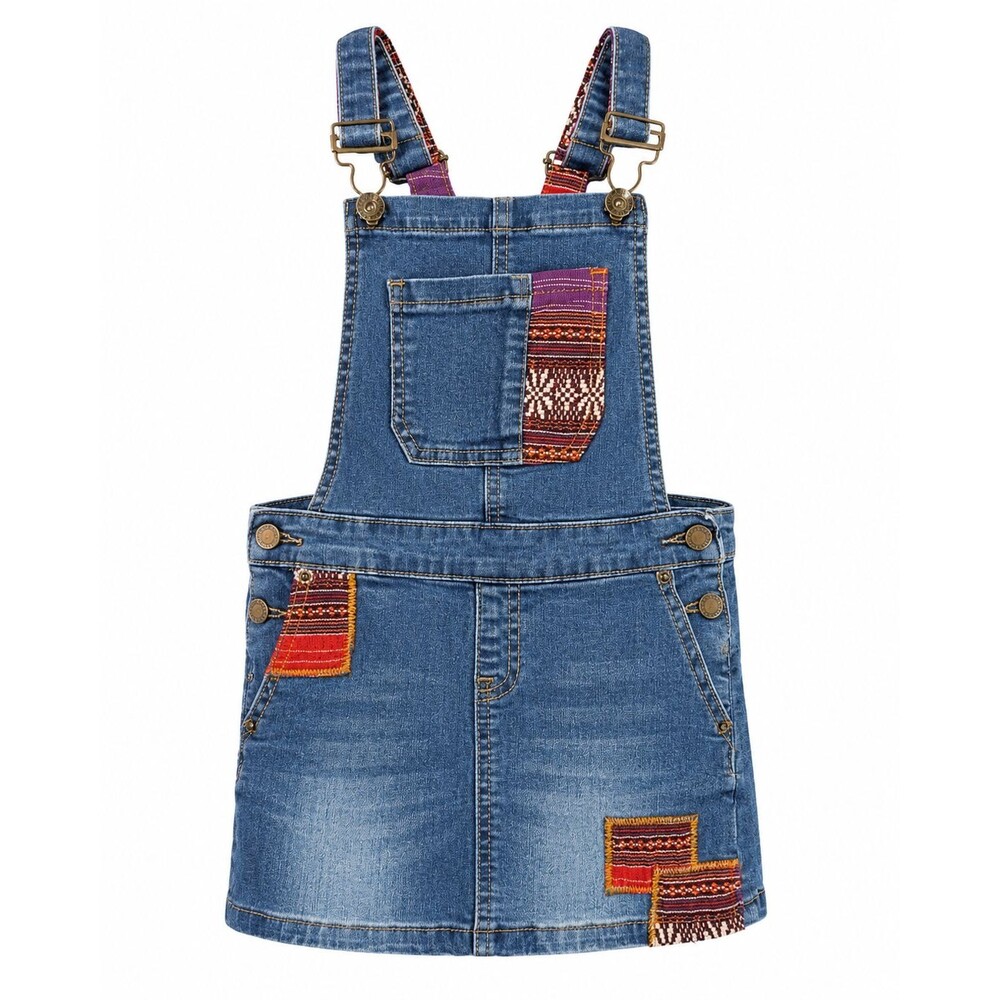 Lucky Brand Girls Denim Overall Jumper Dress Patchwork Blue Size 6